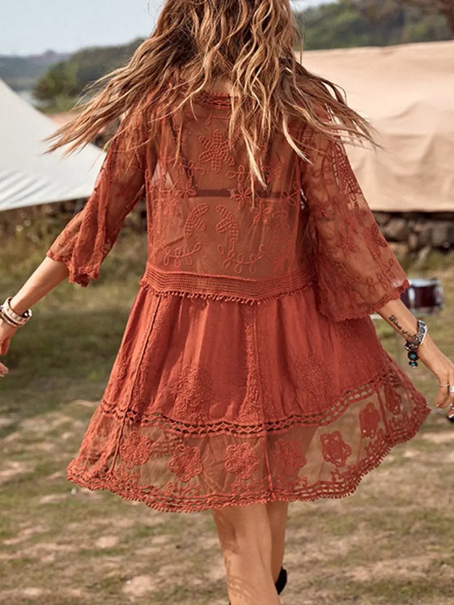 Lace Detail Plunge Cover-Up Dress for Stylish Beach Wear - Love Salve